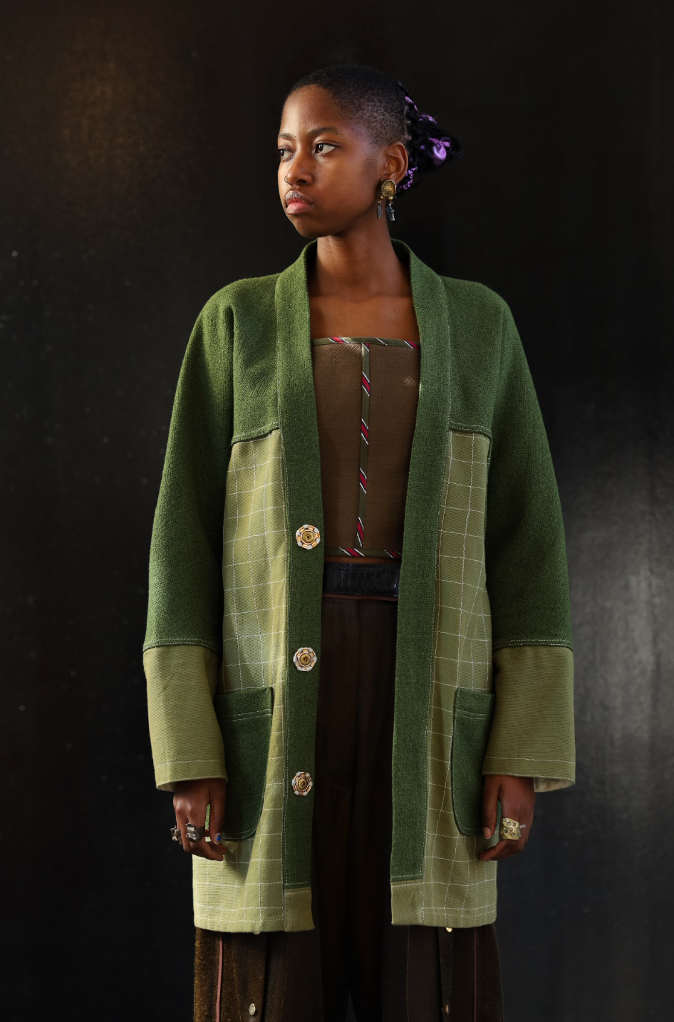 Hand Sewn Checks in Cotton Raglan Kimono Jacket