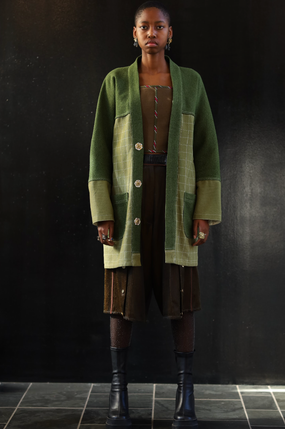 Hand Sewn Checks in Cotton Raglan Kimono Jacket
