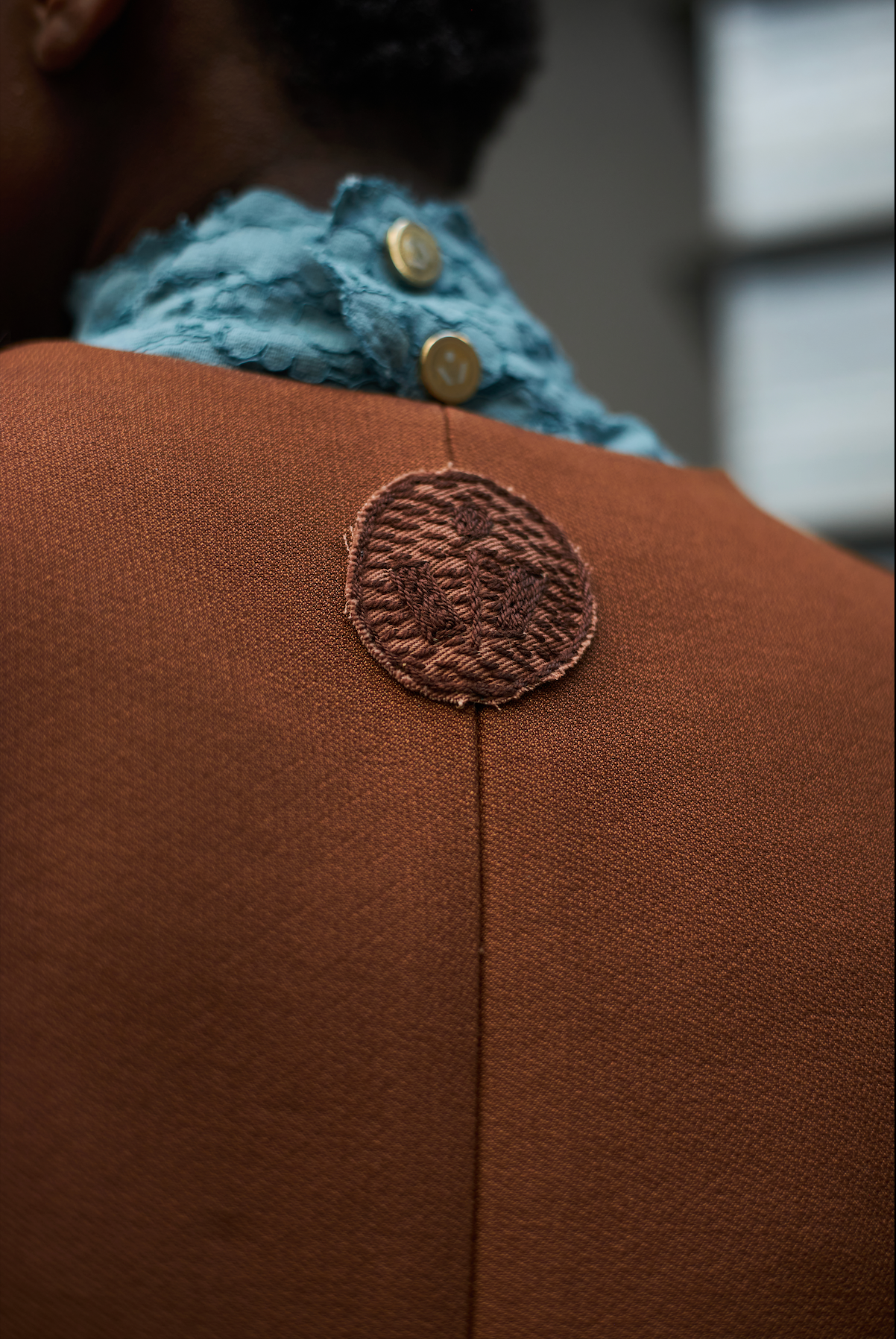 Burnt Sienna V-Jacket in wool silk