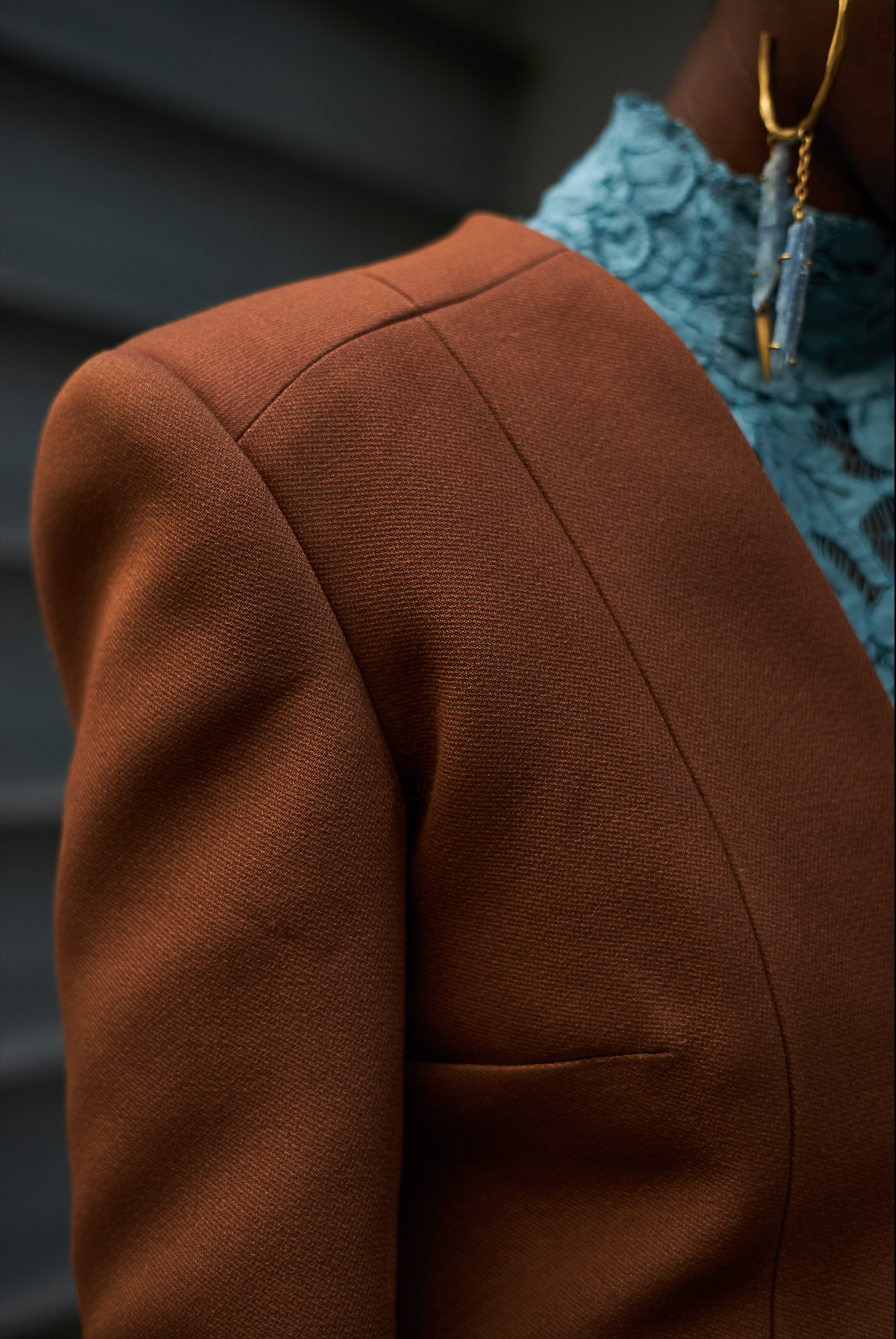 Burnt Sienna V-Jacket in wool silk