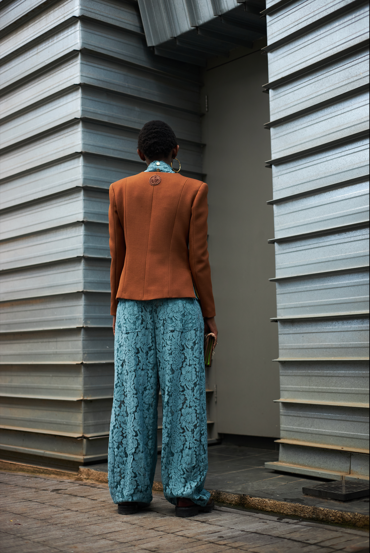 Burnt Sienna V-Jacket in wool silk