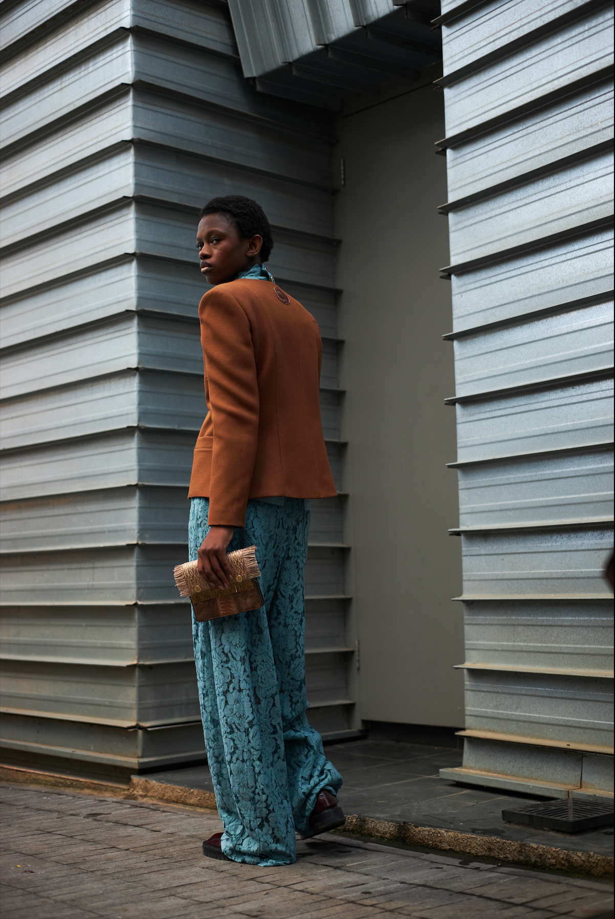 Burnt Sienna V-Jacket in wool silk