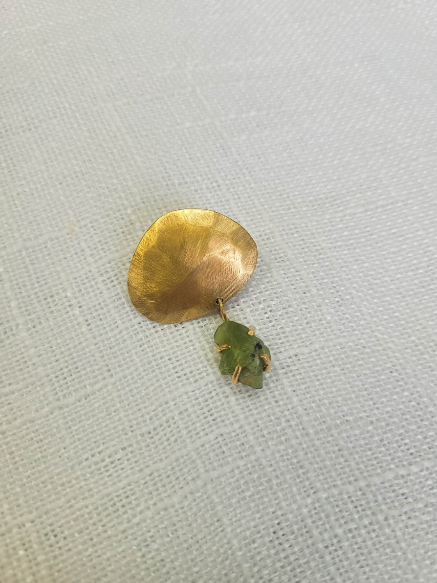 Brass Stud Earring with Peridot Stone Drop