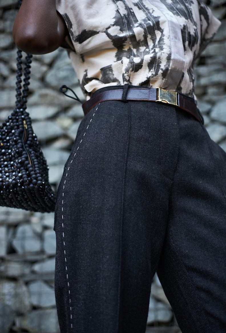Pixelated Cigarette Pants in Mottled Wool