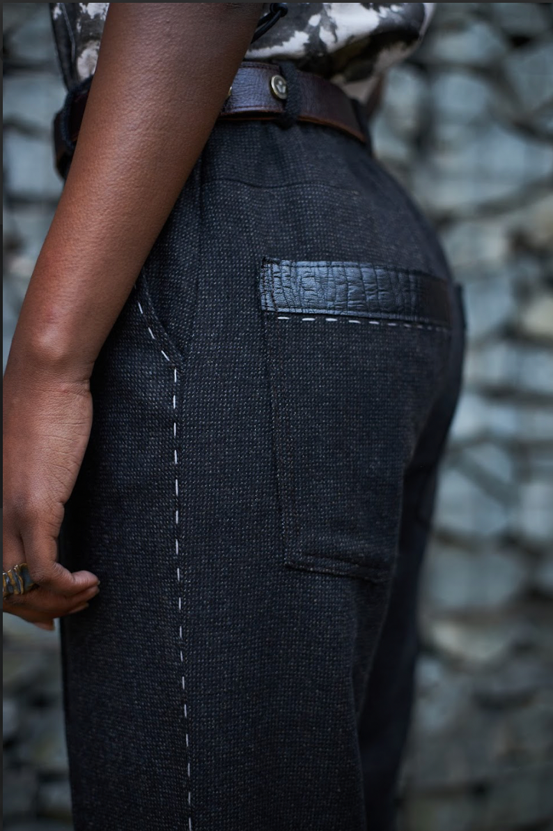 Pixelated Cigarette Pants in Mottled Wool