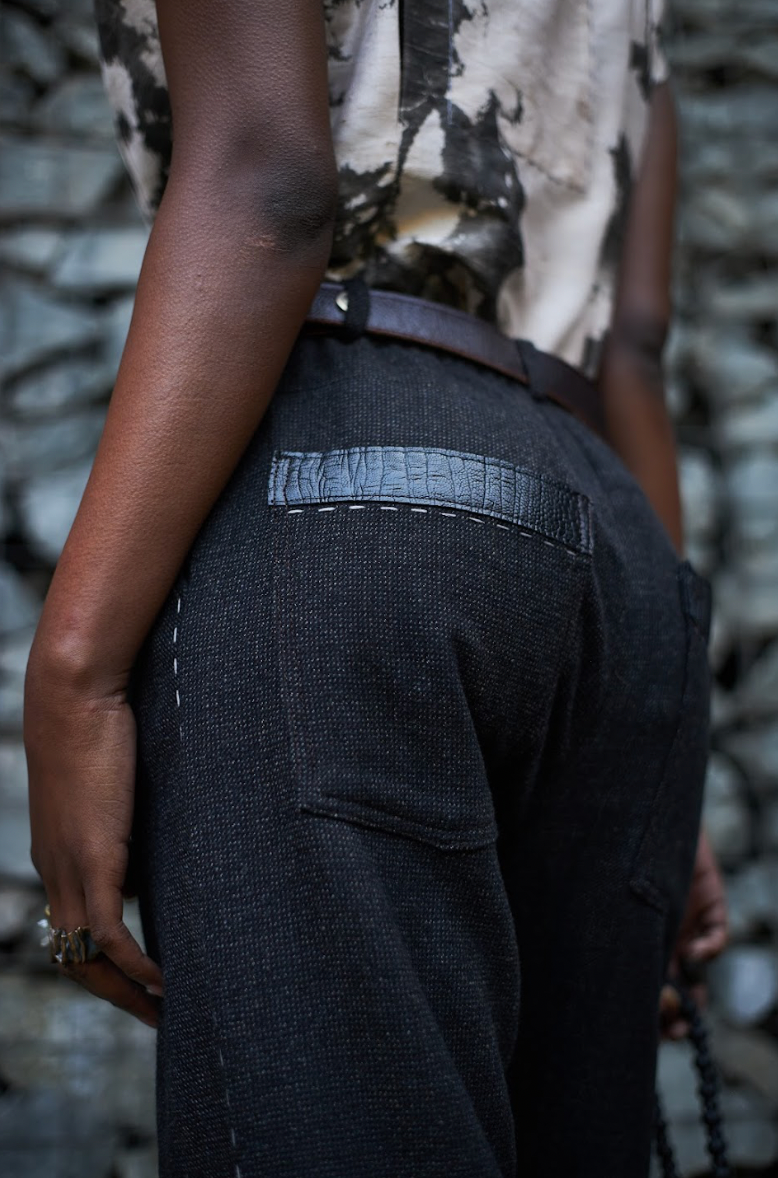 Pixelated Cigarette Pants in Mottled Wool