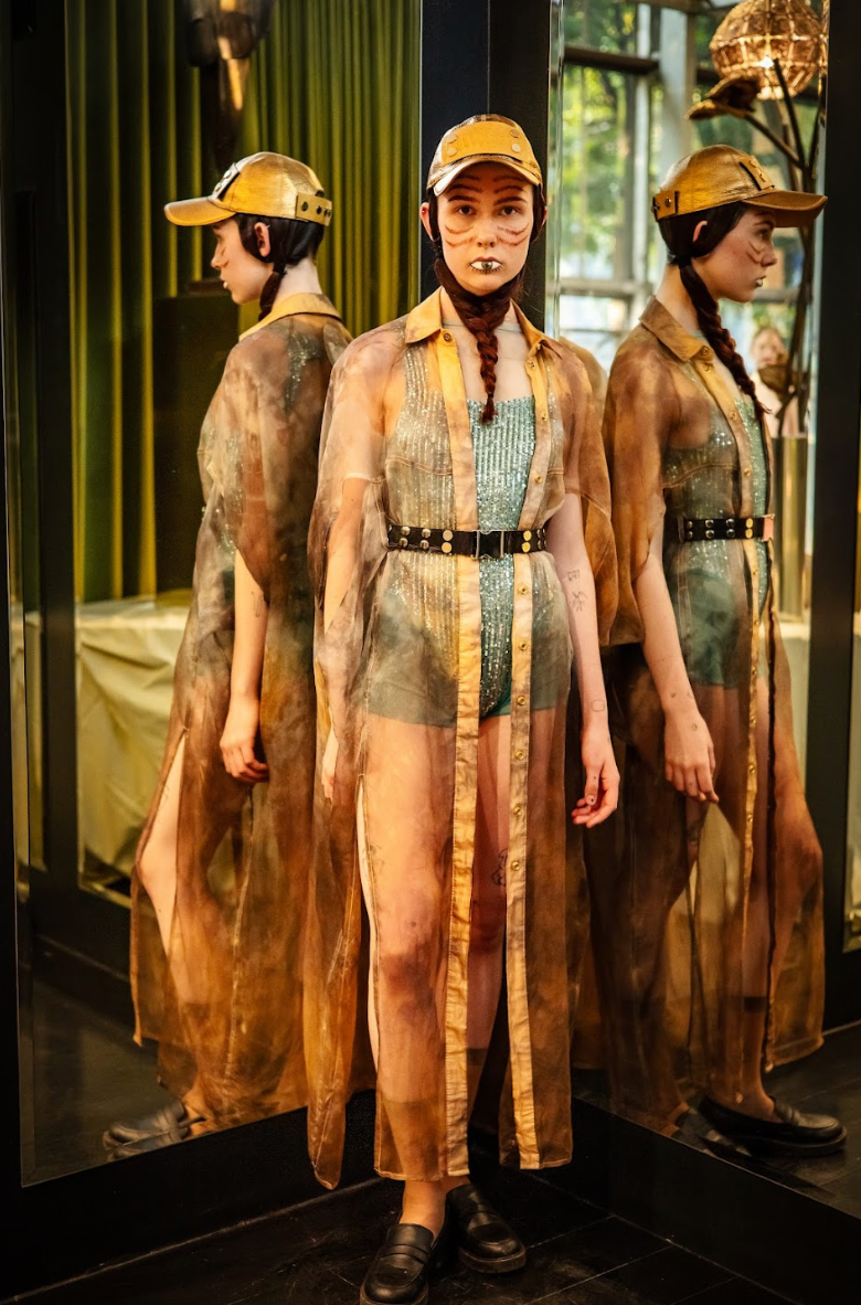 Botanical Dyed Silk Organza Long Cocoon Shirt