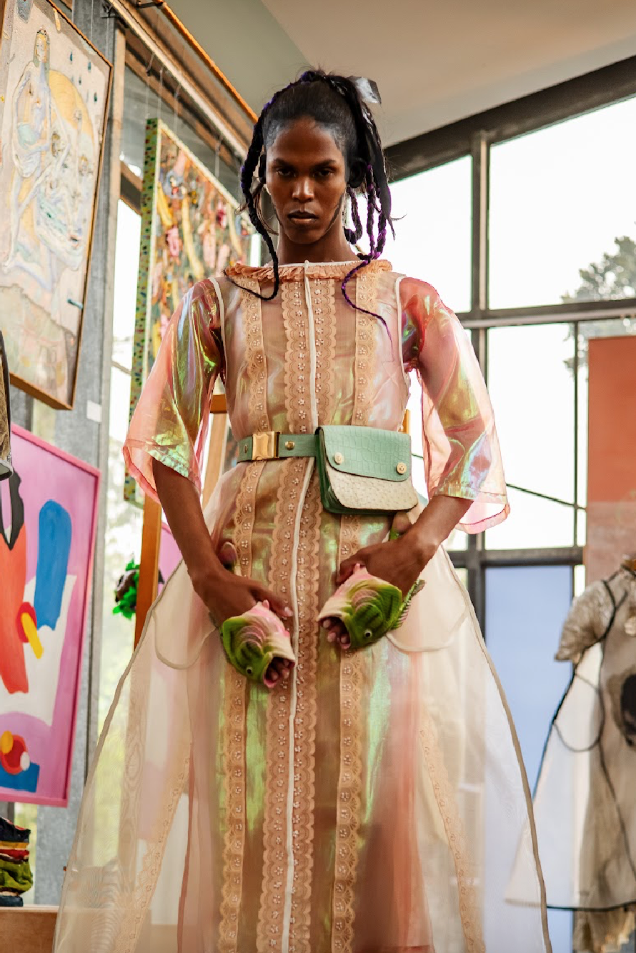 Mini White & Green Belt Bag