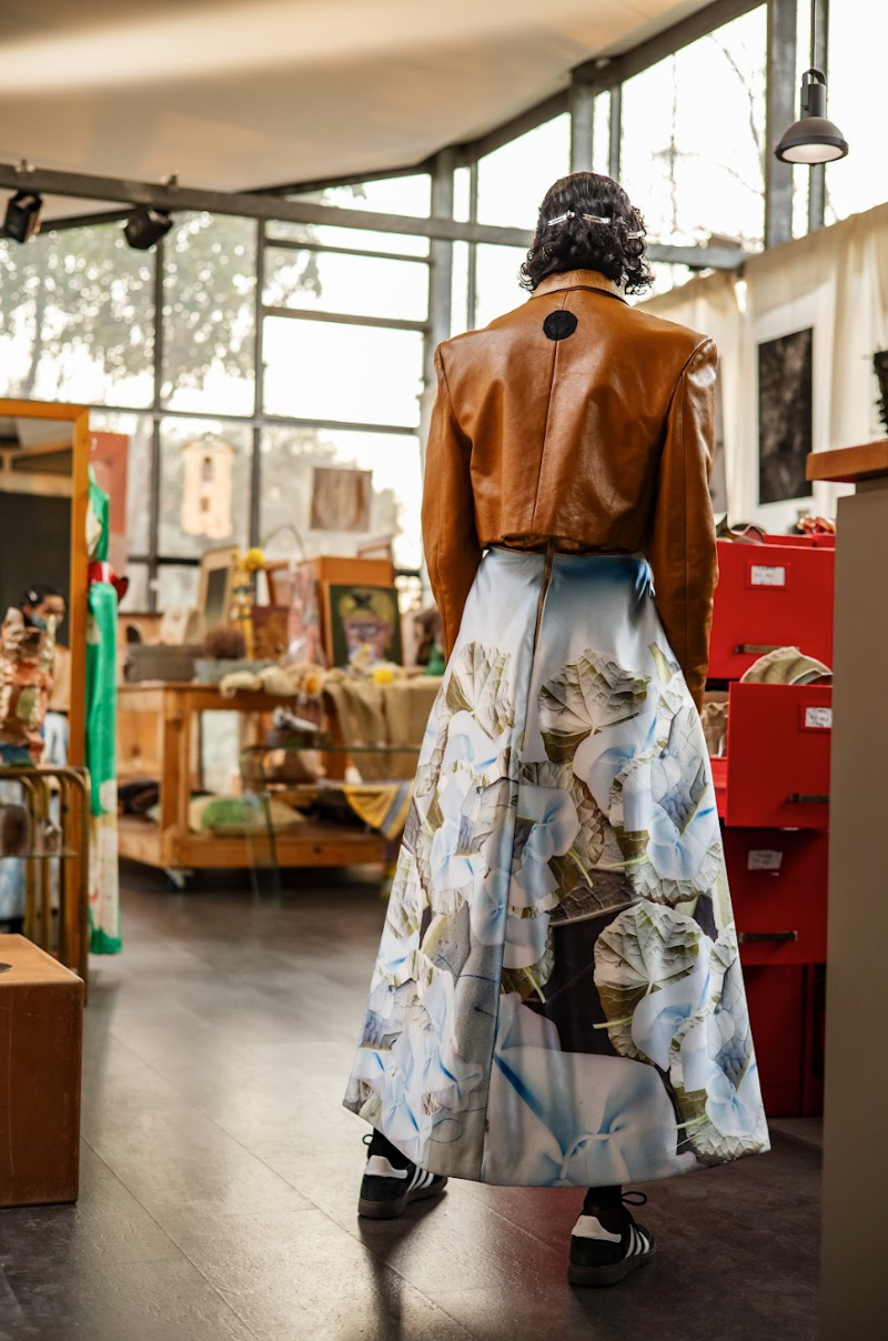 Reclaimed Car Leather Cropped Double Breasted Jacket with Ostrich Shin Collar and Strap