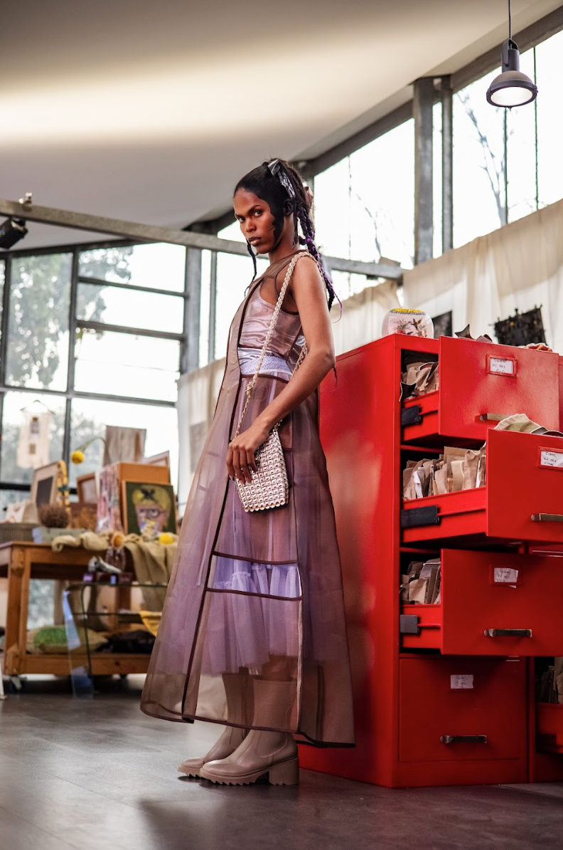 Two Tones Copper & Silver Cut Out Zibbon A-line Dress