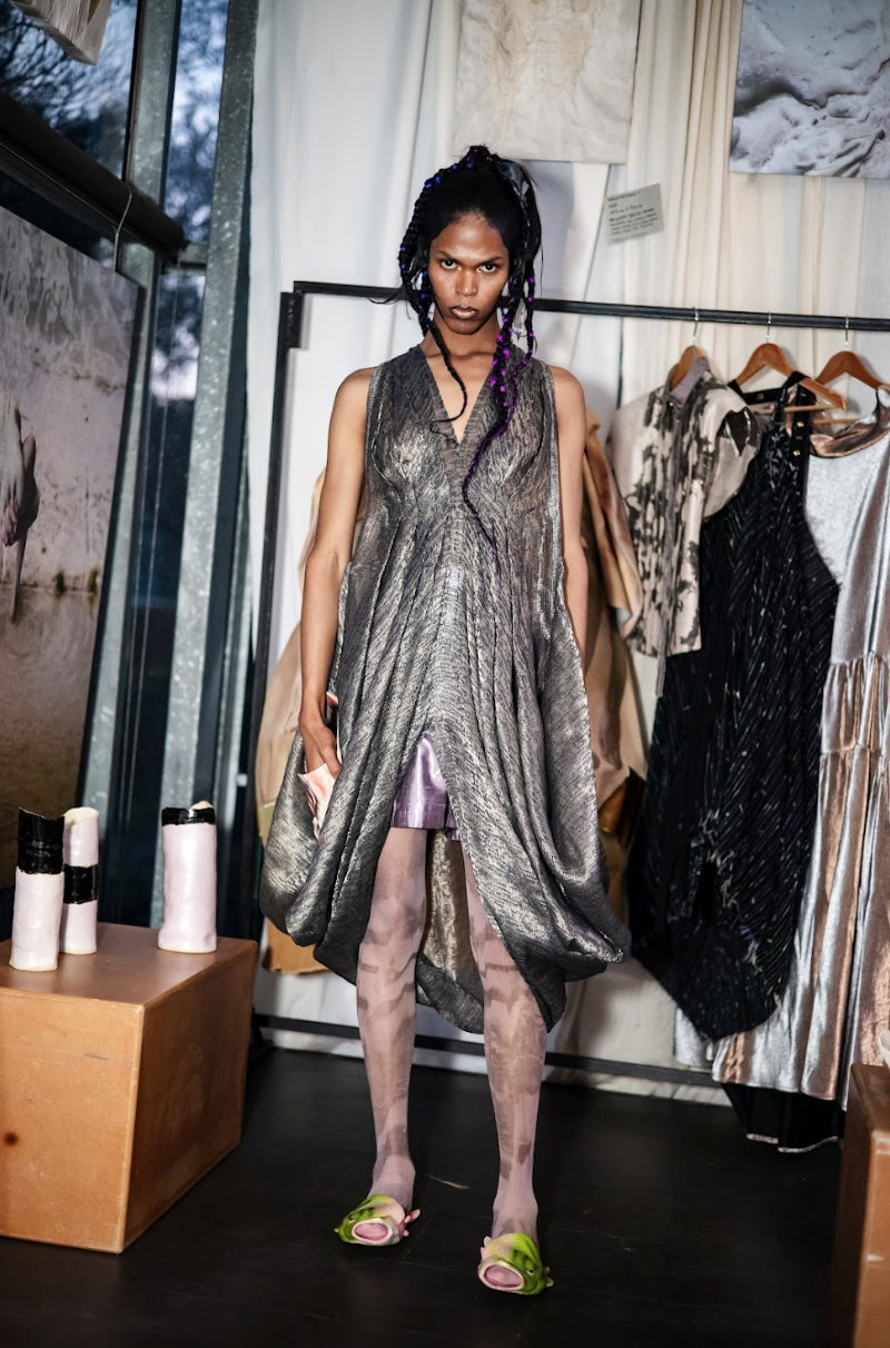 Mistra Soft Gold Linen Halter Neck Drape Dress