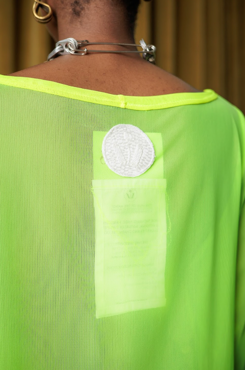 Lumo Green Boat Neck T-shirt in Stretch Mesh