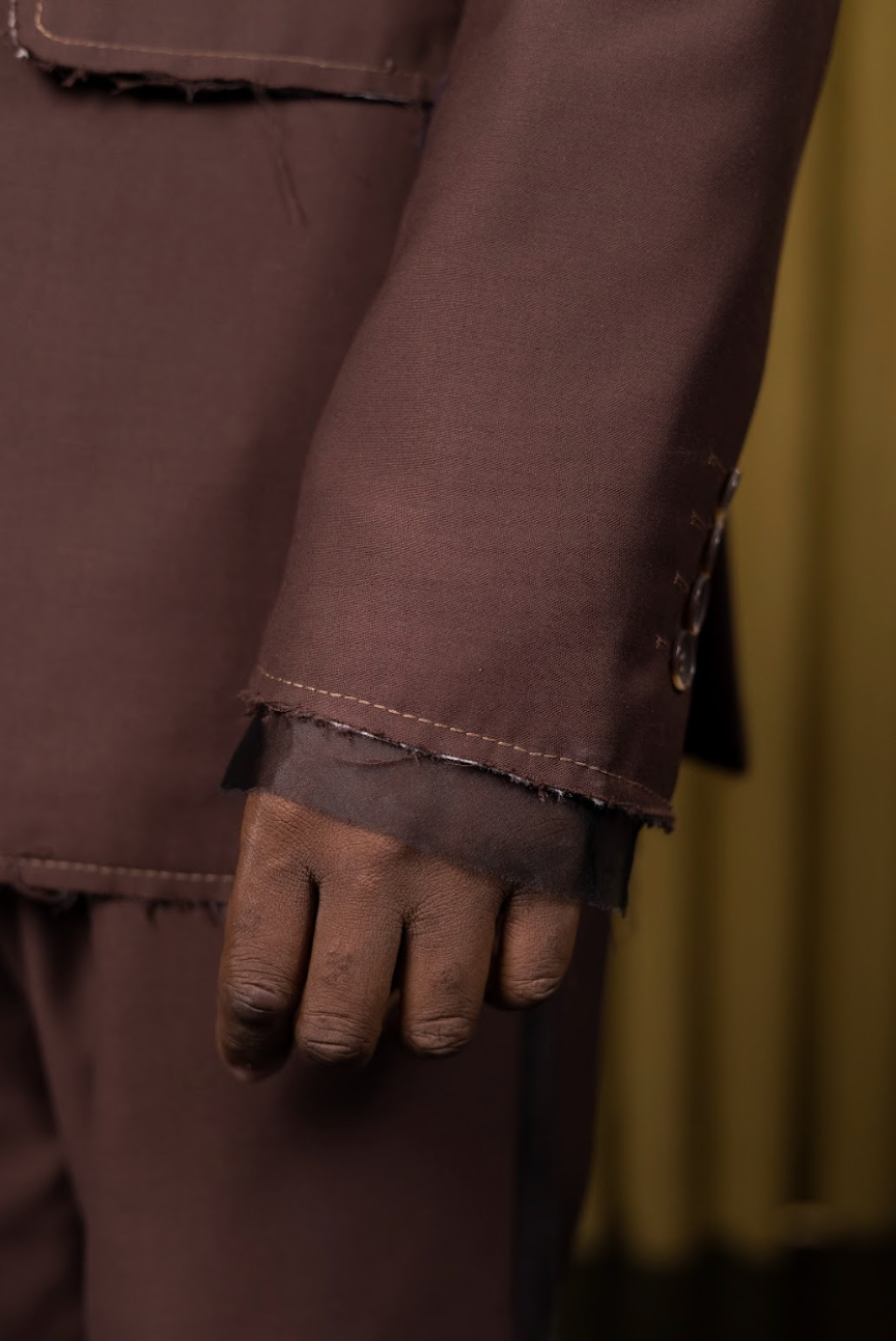Brown Deconstructed Mens Jacket in Wool Suiting