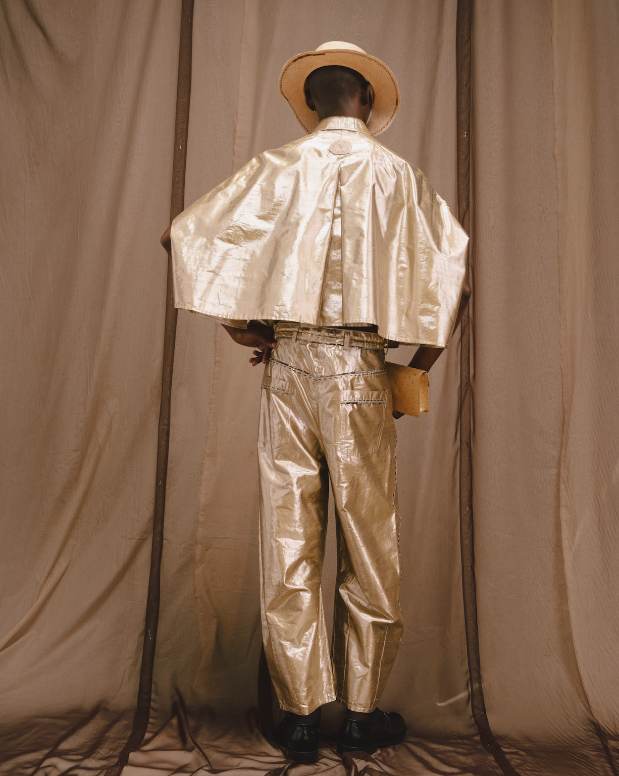 Vintage Reclaimed Gold Silk Lamé Cropped Cocoon Shirt