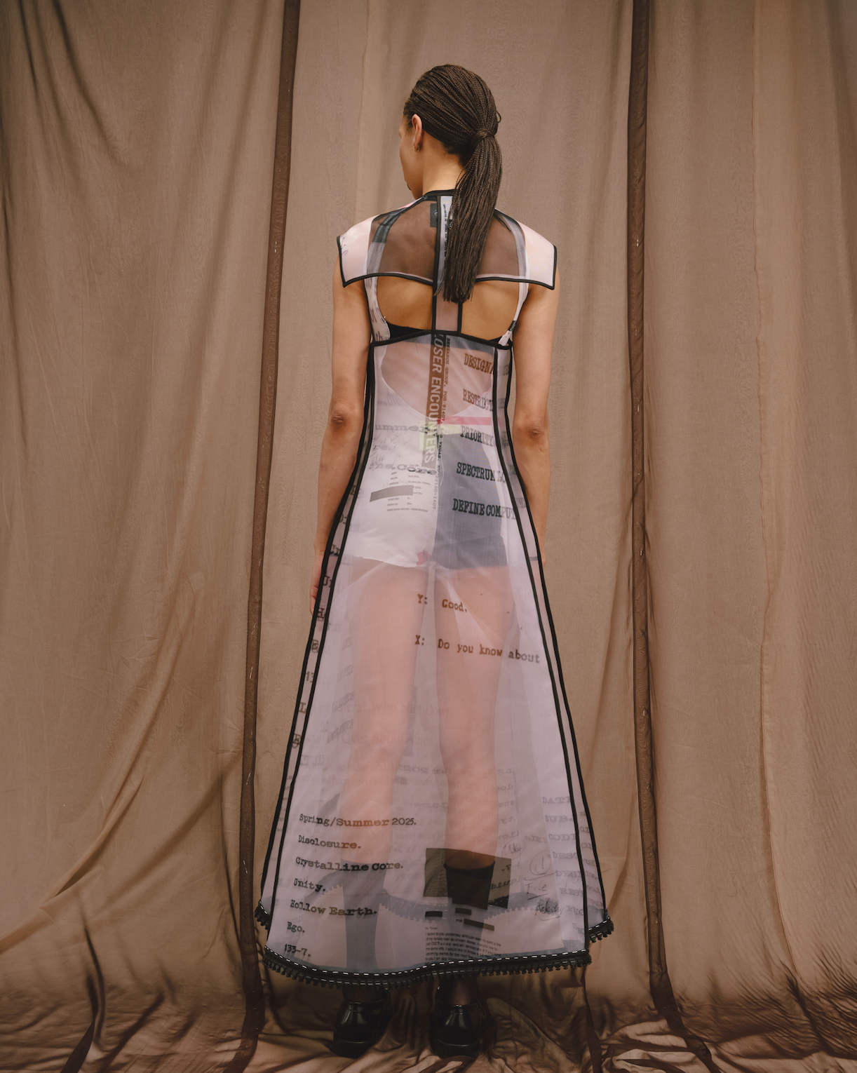 Disclosure Printed 100% Nylon Zibbon A-Line Dress With Zip Hem