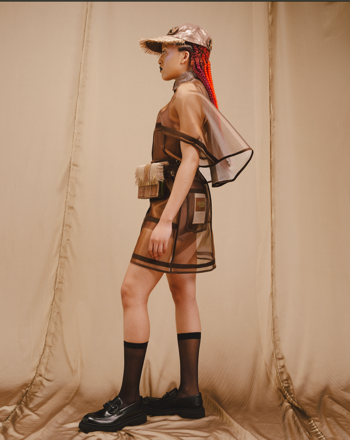 Two Tones Copper & Silver 100% Nylon Zibbon Cropped Cocoon Shirt