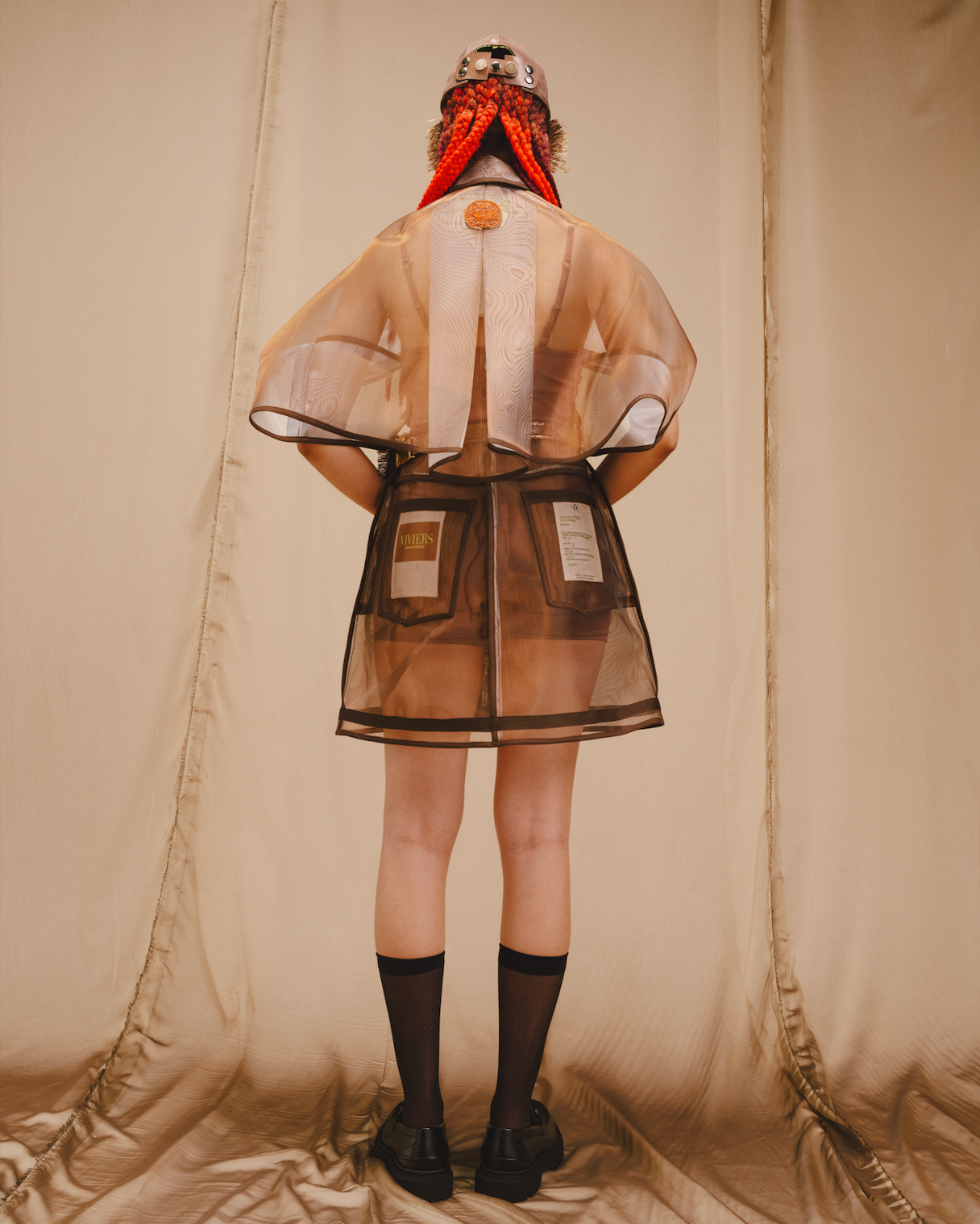 Two Tones Copper & Silver 100% Nylon Zibbon Cropped Cocoon Shirt