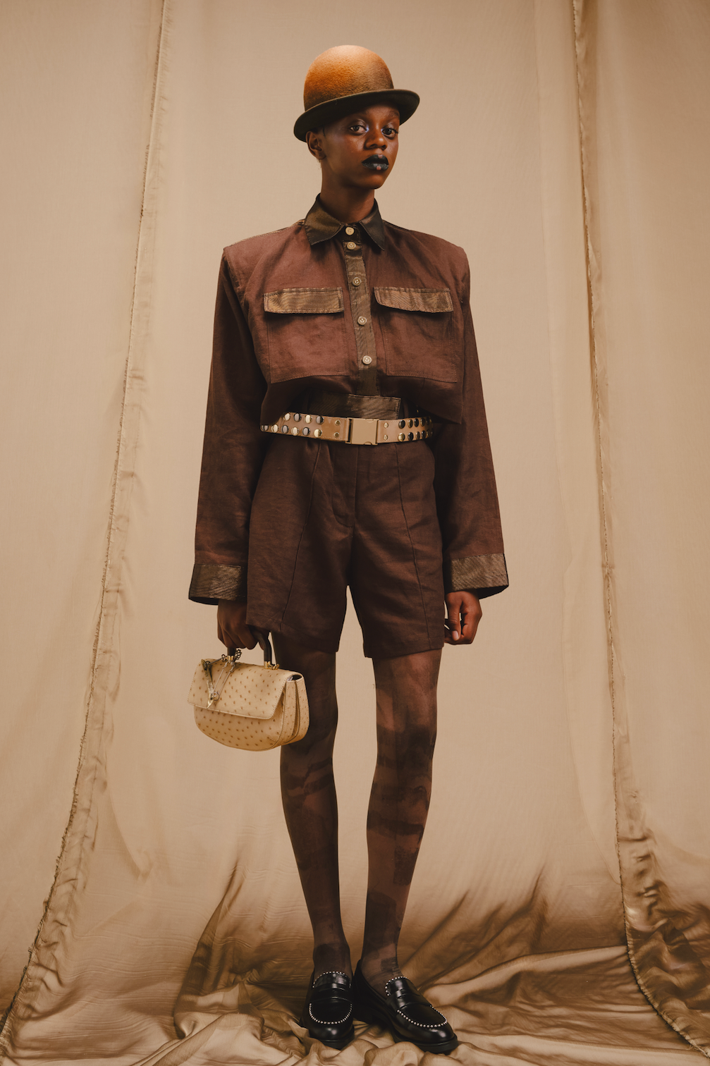 Roasted Coffee Oversized Cropped Shirt in Linen