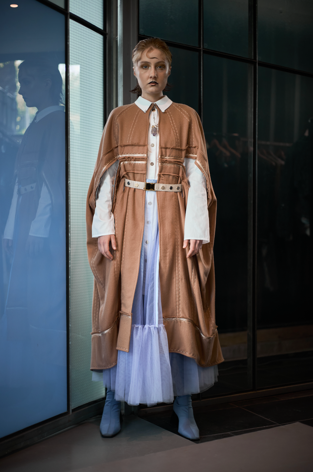 Caramel Boiled-Wool Cocoon Coat