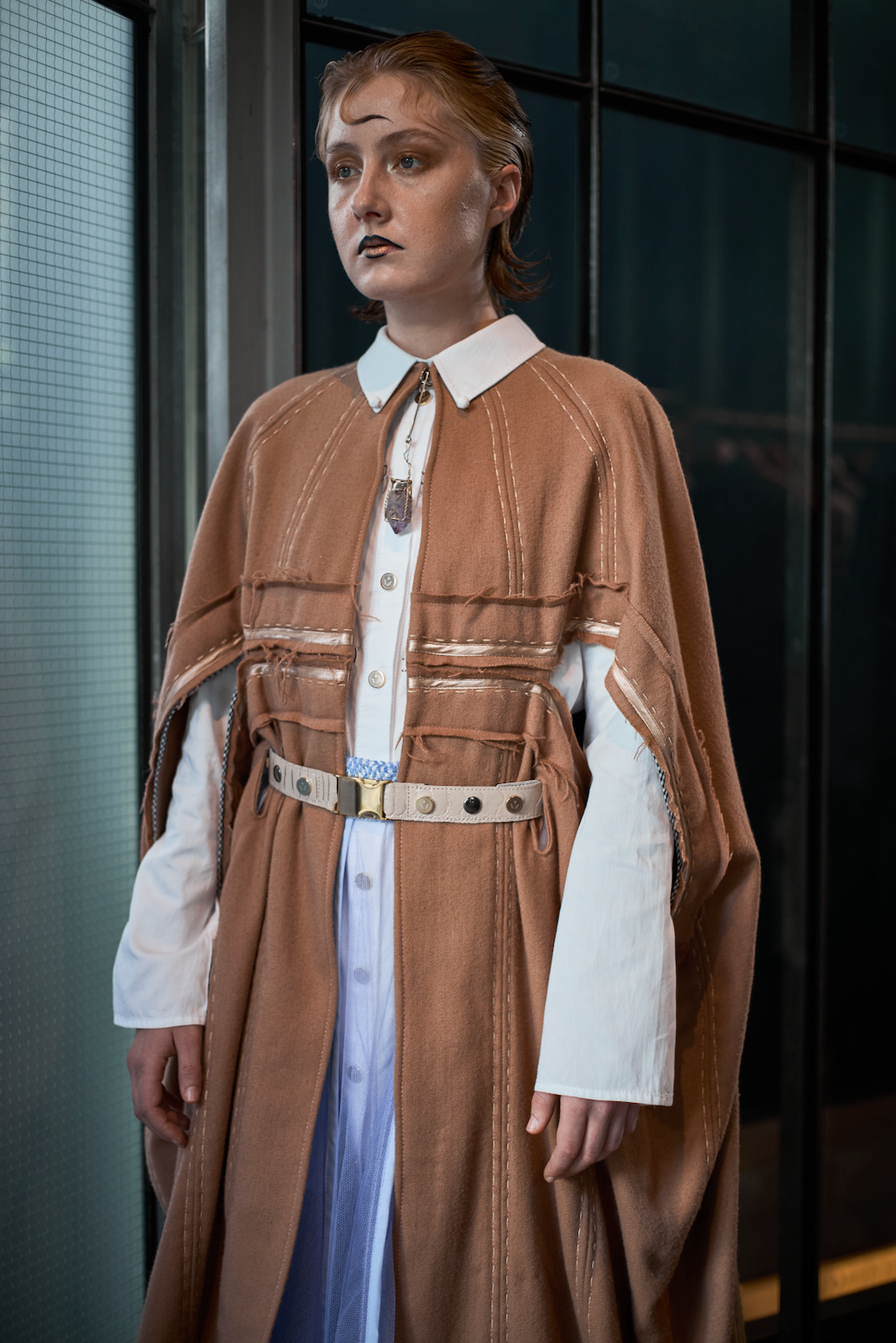 Caramel Boiled-Wool Cocoon Coat