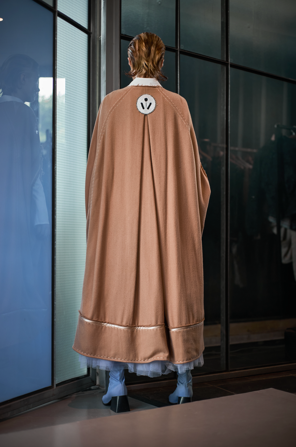 Caramel Boiled-Wool Cocoon Coat
