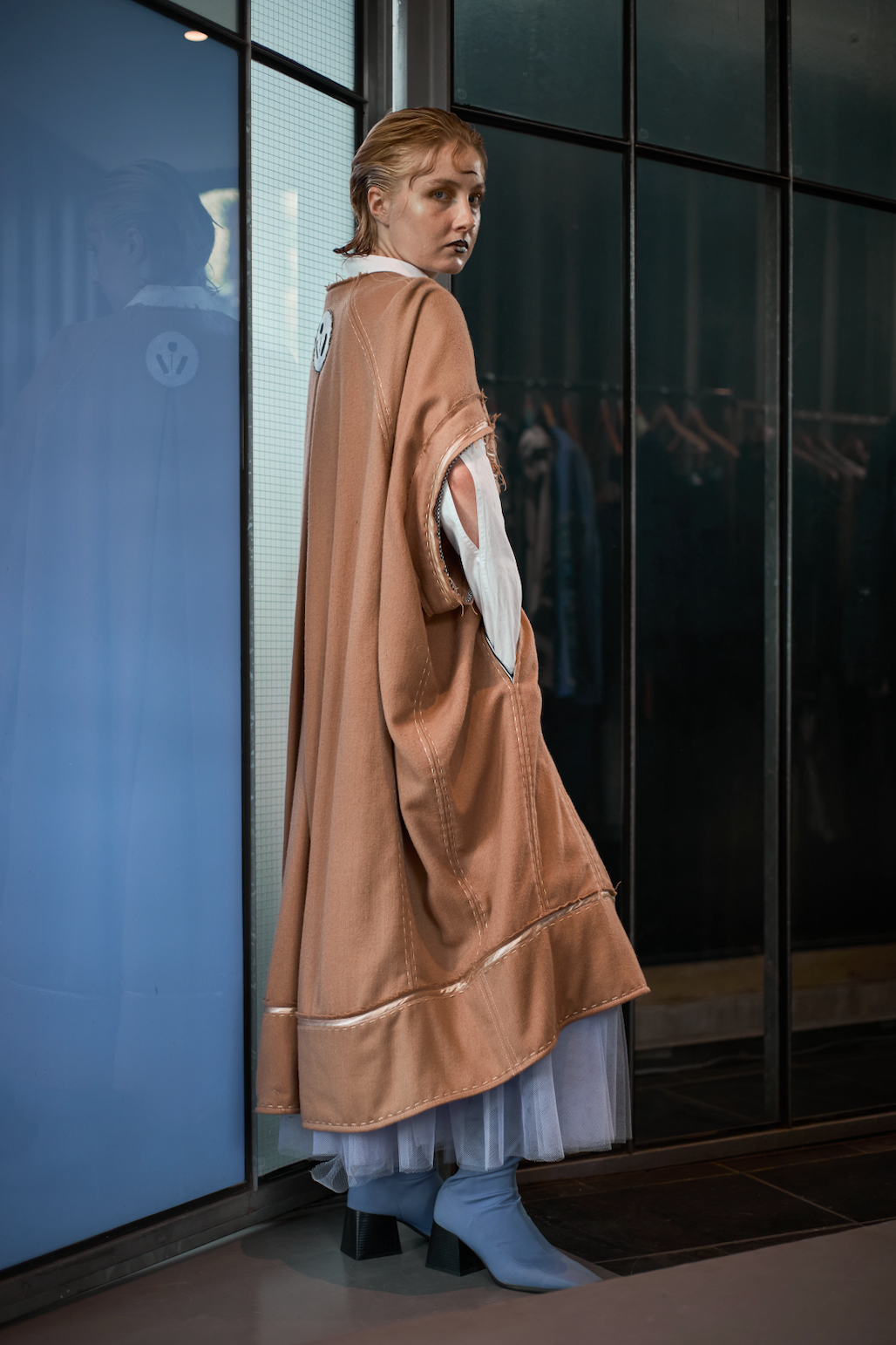 Caramel Boiled-Wool Cocoon Coat