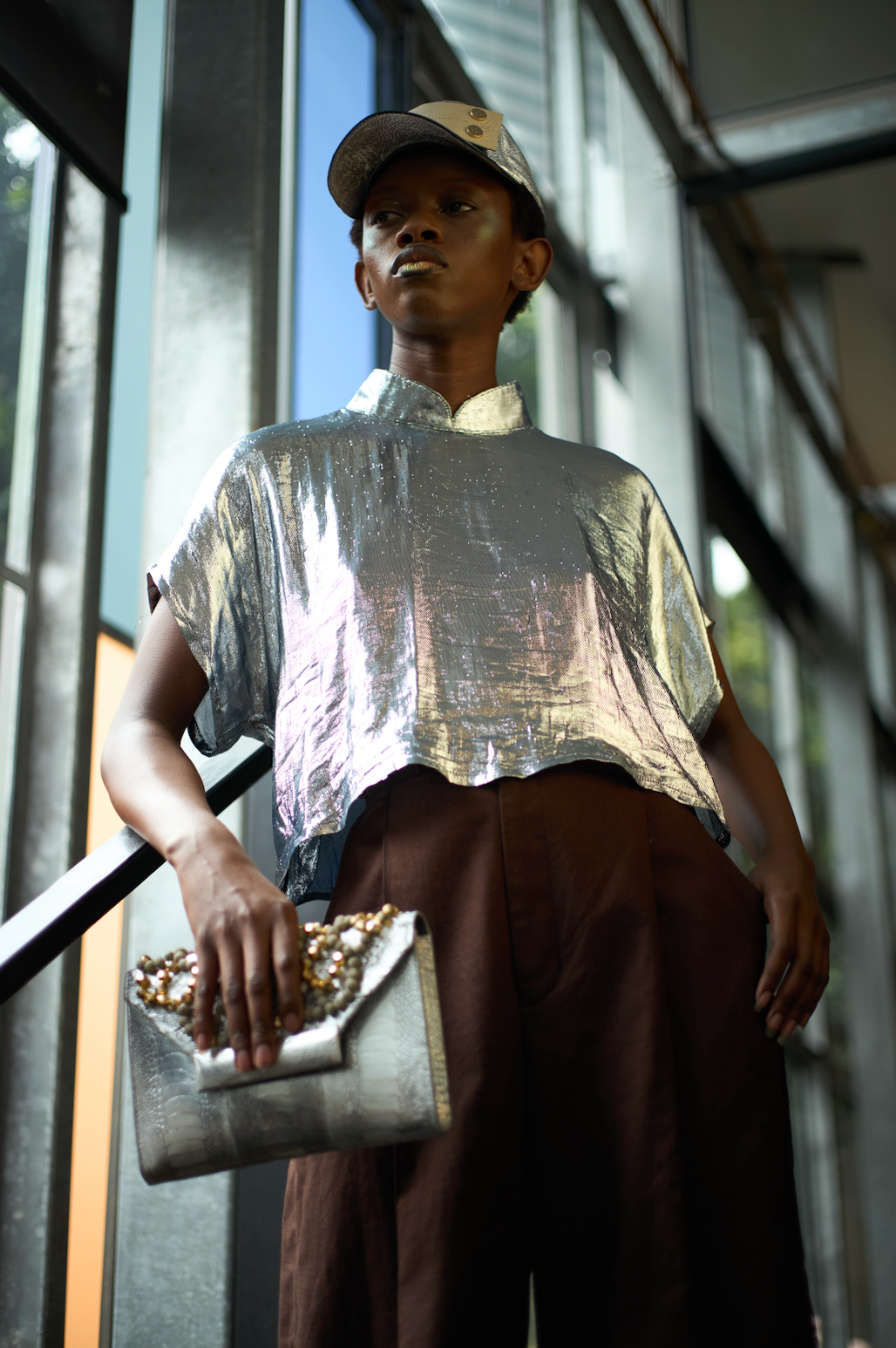 Sterling Silver Qipao Top in Silk Lurex