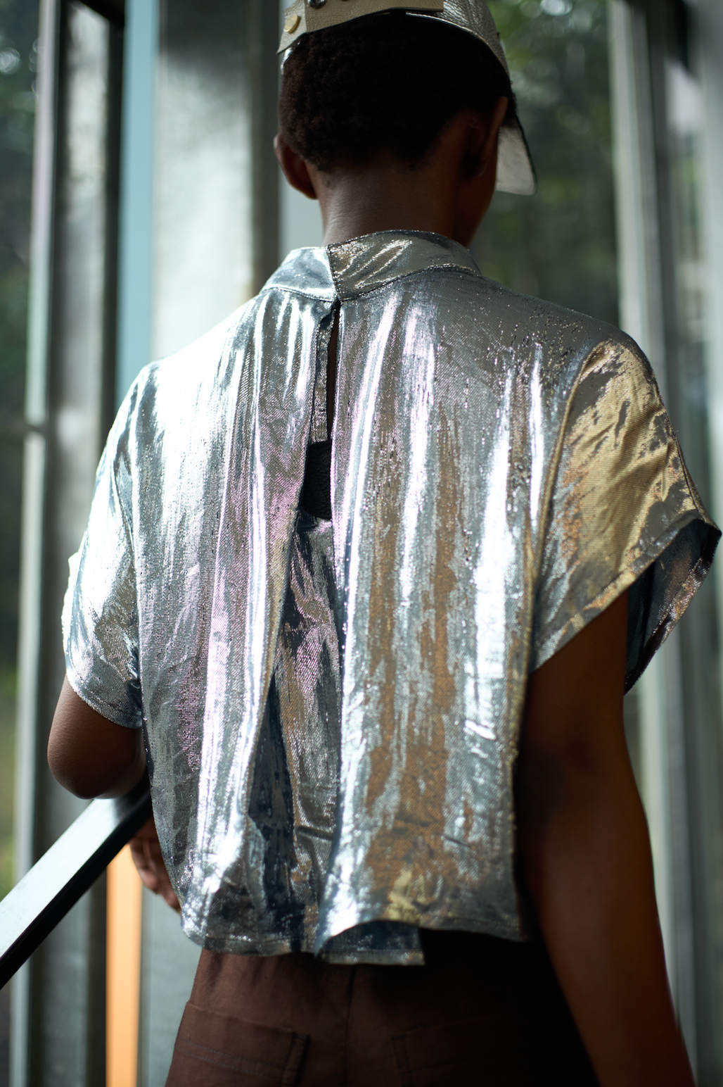 Sterling Silver Qipao Top in Silk Lurex