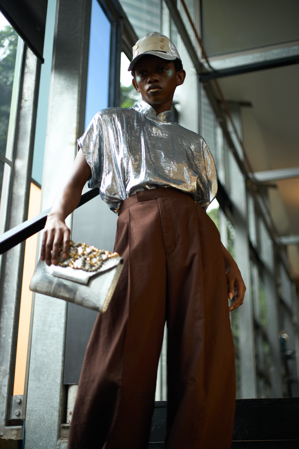 Sterling Silver Qipao Top in Silk Lurex