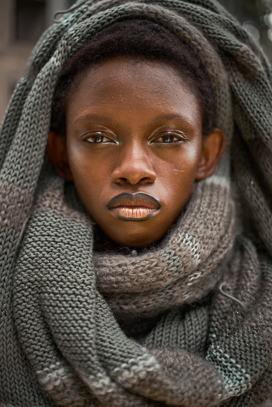 Artisanal Green Knitted Shawl in Silk, Mohair and Wool