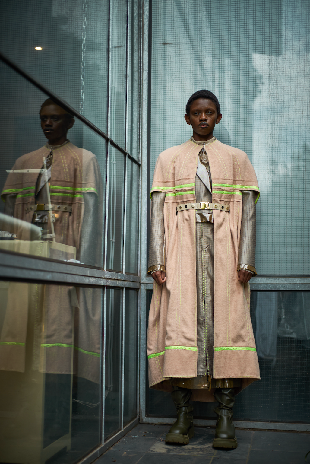 Lumo Green Boiled-Wool Cocoon Coat