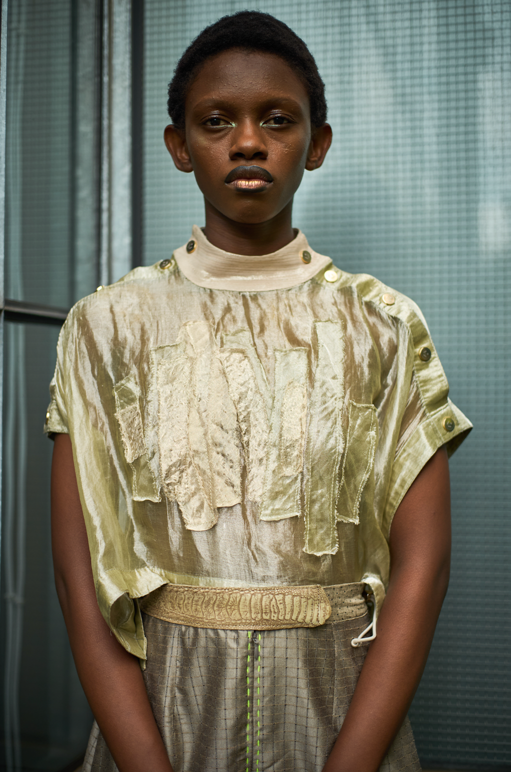 Metamorphic Mica Flake Silk Lamé Popper T-shirt