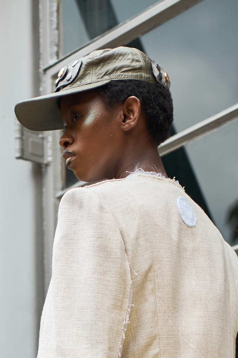 Moldavite Green Ostrich Leather Cap with Ostrich Shin Tabs