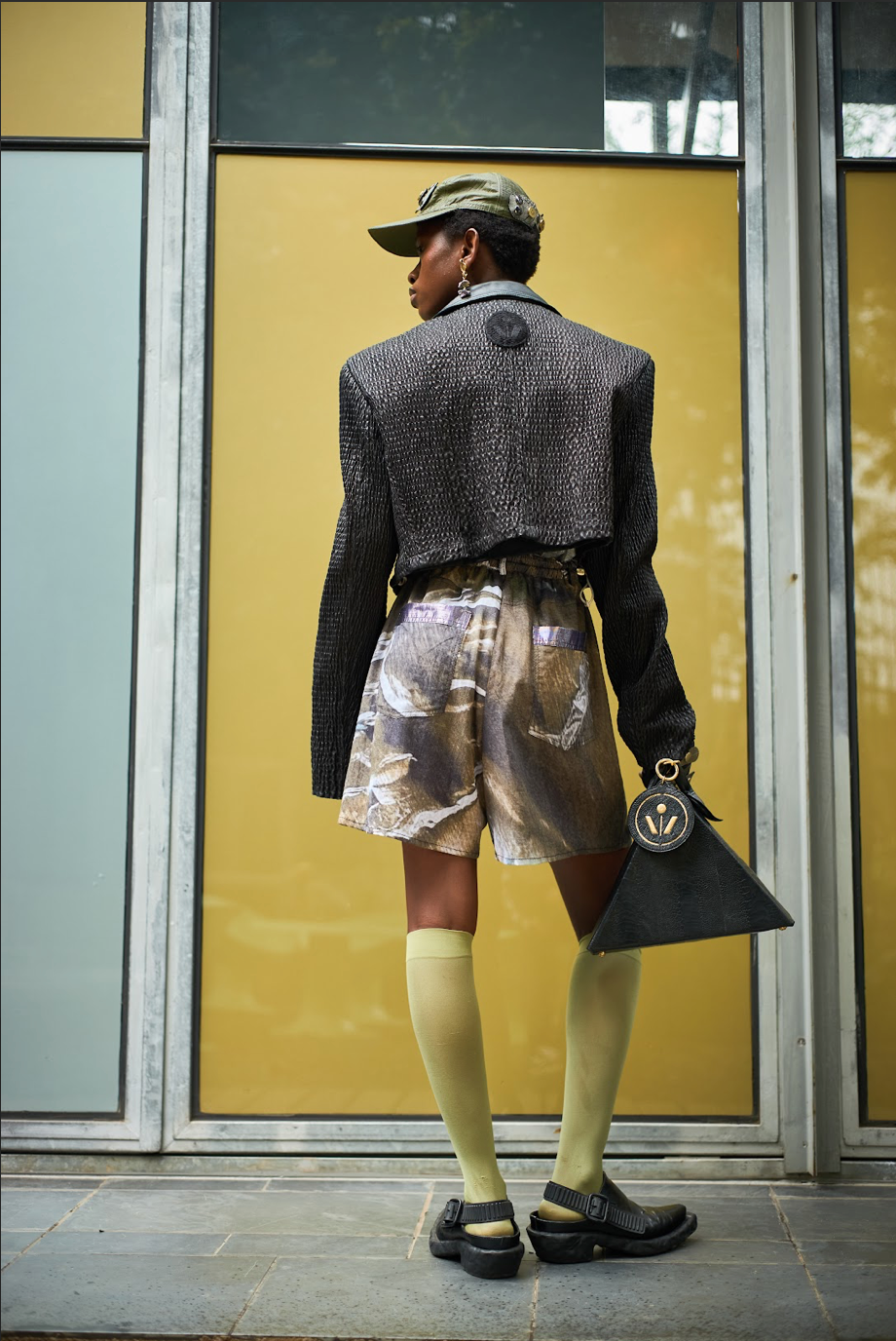 Volcanic Rock Cropped Double Breasted Shirt in Bovine Leather