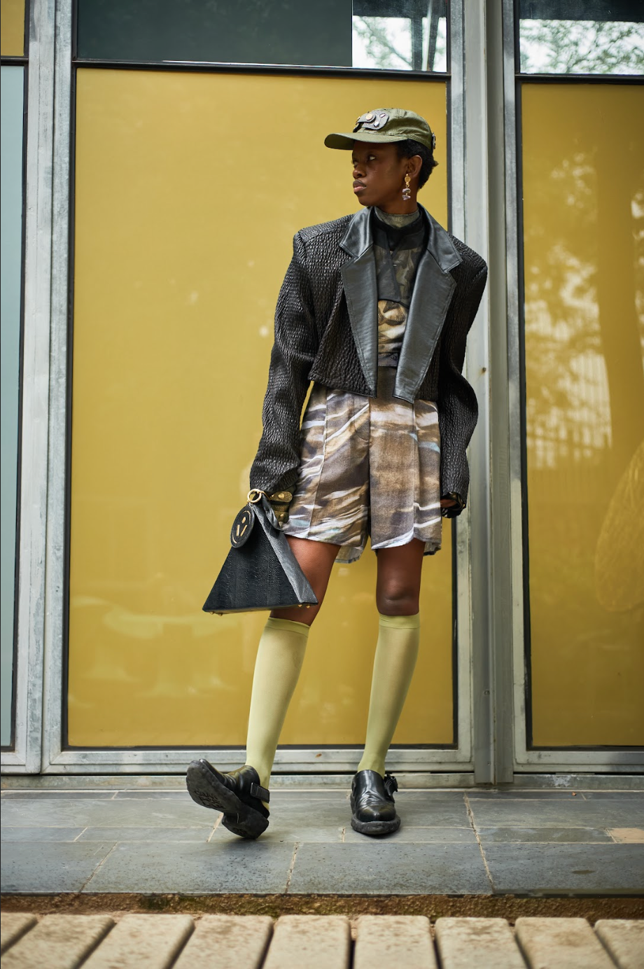 Volcanic Rock Cropped Double Breasted Shirt in Bovine Leather