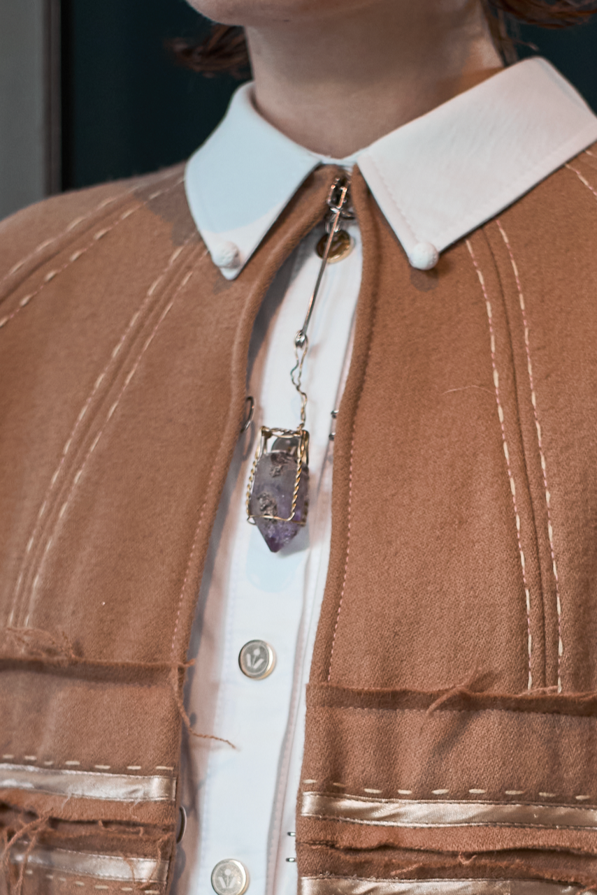 Removable Smokey Quartz Crystal Pendant in Cork Cage