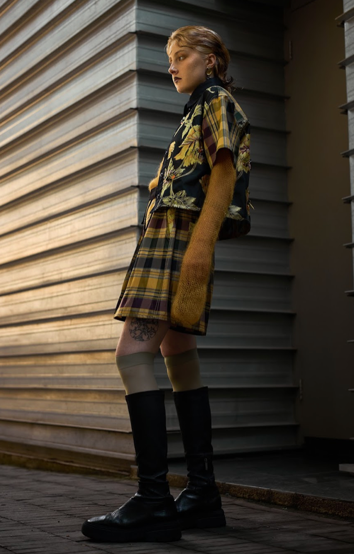 Interlocked Check Shorts in Silk Taffeta