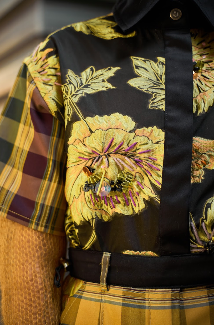 Jeweled Daffodil Cropped Shirt in Brocade