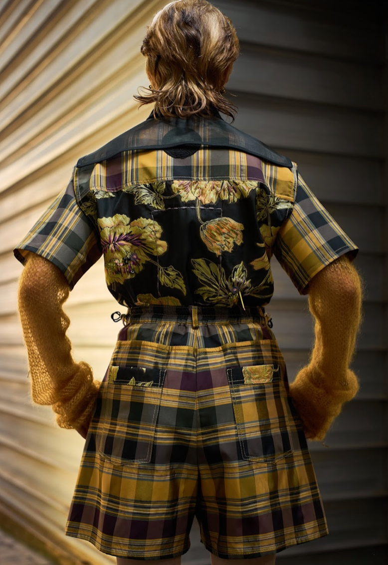 Interlocked Check Shorts in Silk Taffeta