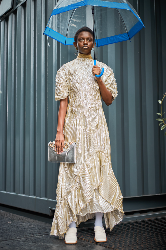 Gold Pleated Sculpted Dress