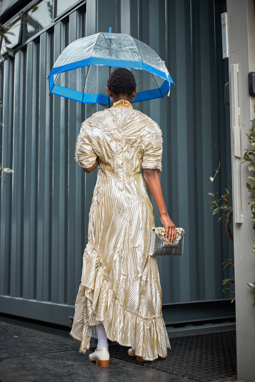 Gold Pleated Sculpted Dress