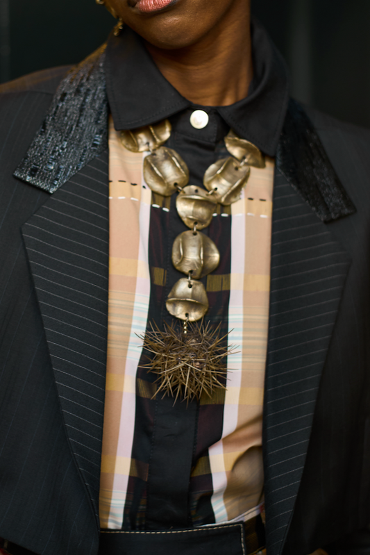 Brass Choker Necklace with Moulded Brass Pieces and Cacti