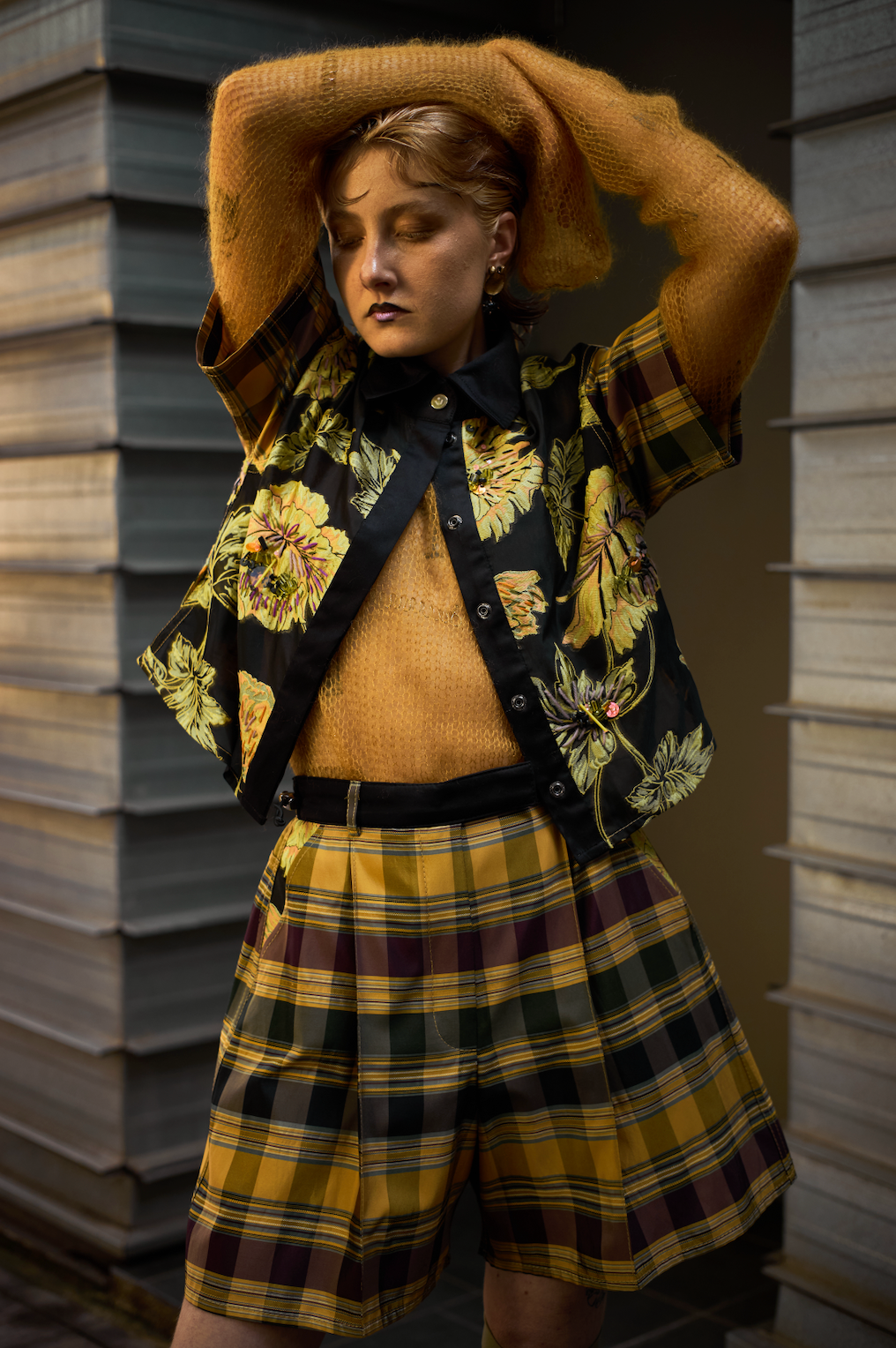 Golden Artisanal Silk Mohair Turtleneck Top