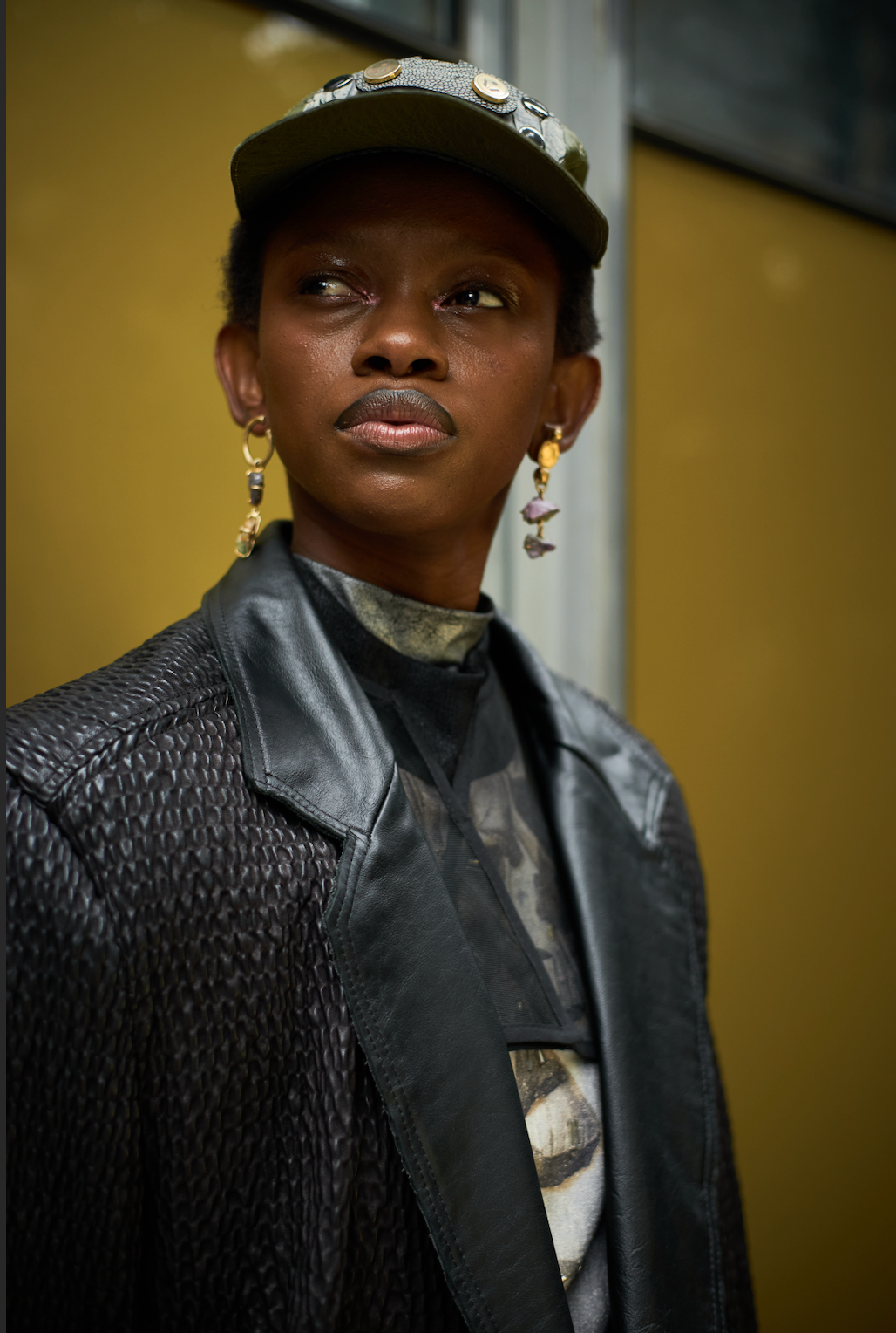 Volcanic Rock Cropped Double Breasted Shirt in Bovine Leather