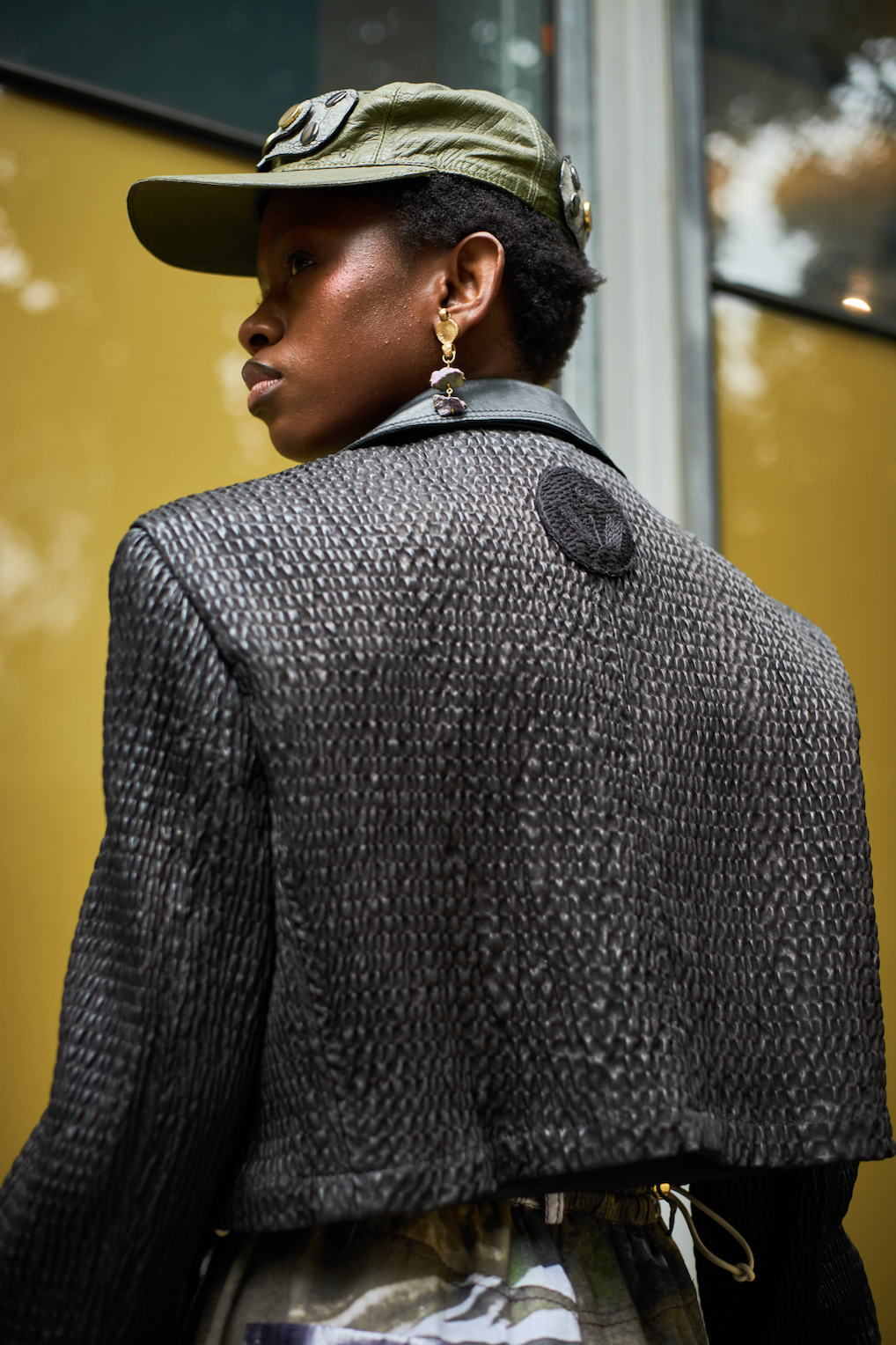 Volcanic Rock Cropped Double Breasted Shirt in Bovine Leather