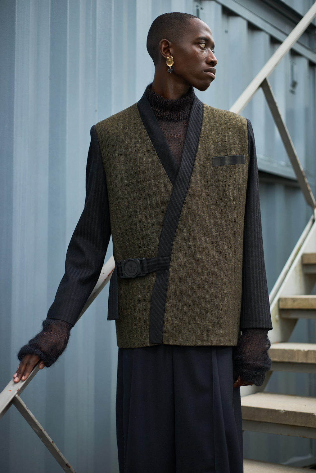 Khakibos Herringbone Kimono Wrap Jacket