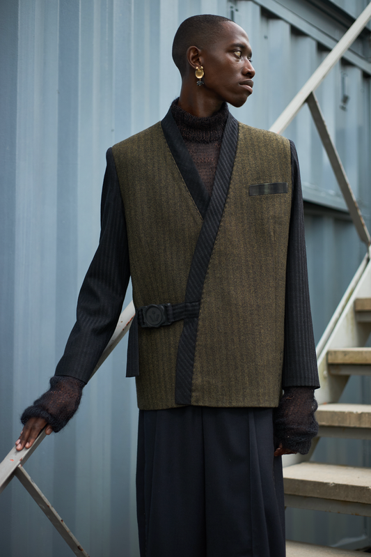 Khakibos Herringbone Kimono Wrap Jacket