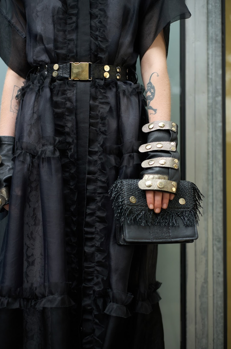 Black Studded Leather Gloves