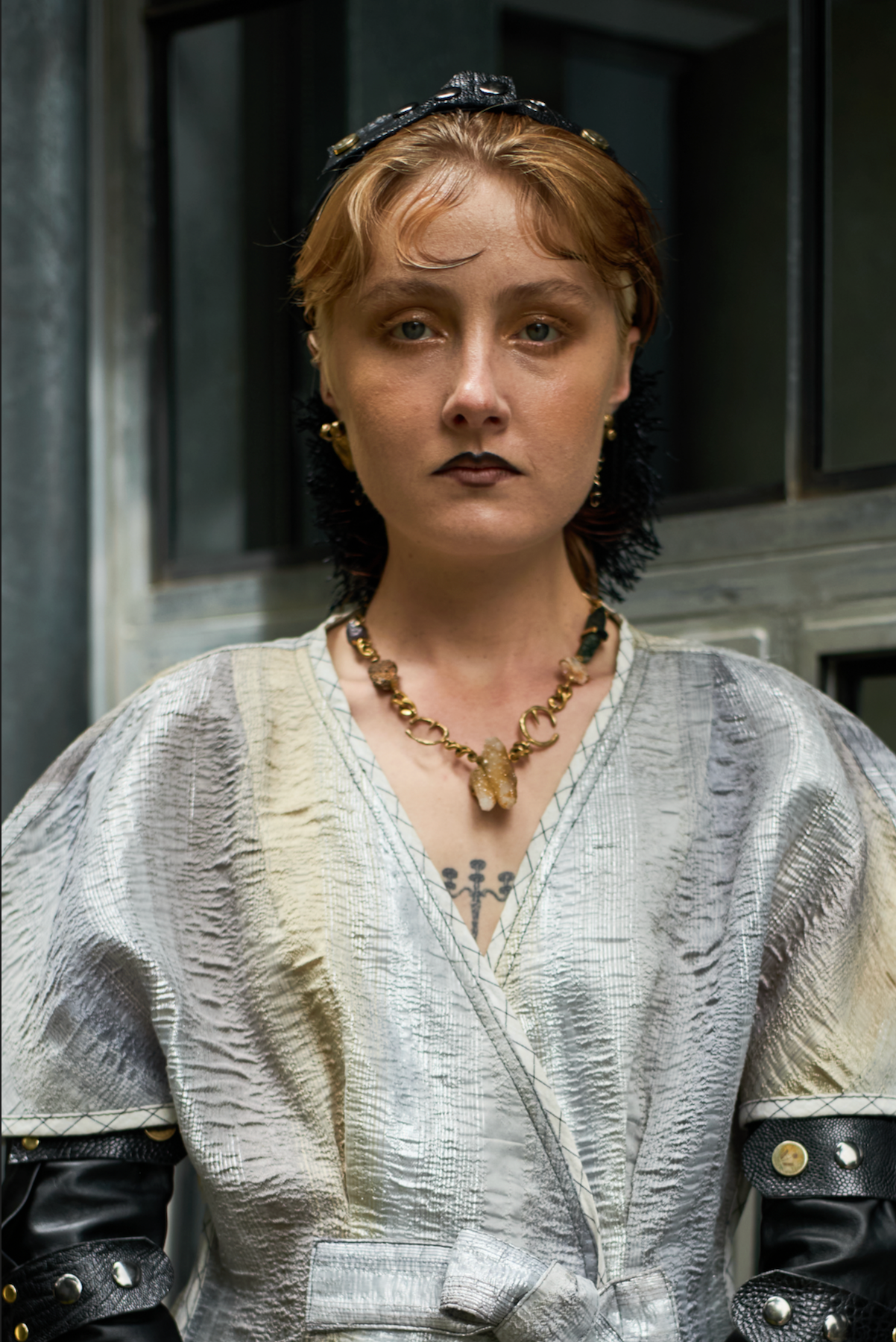 Brass and Crystal Choker Necklace