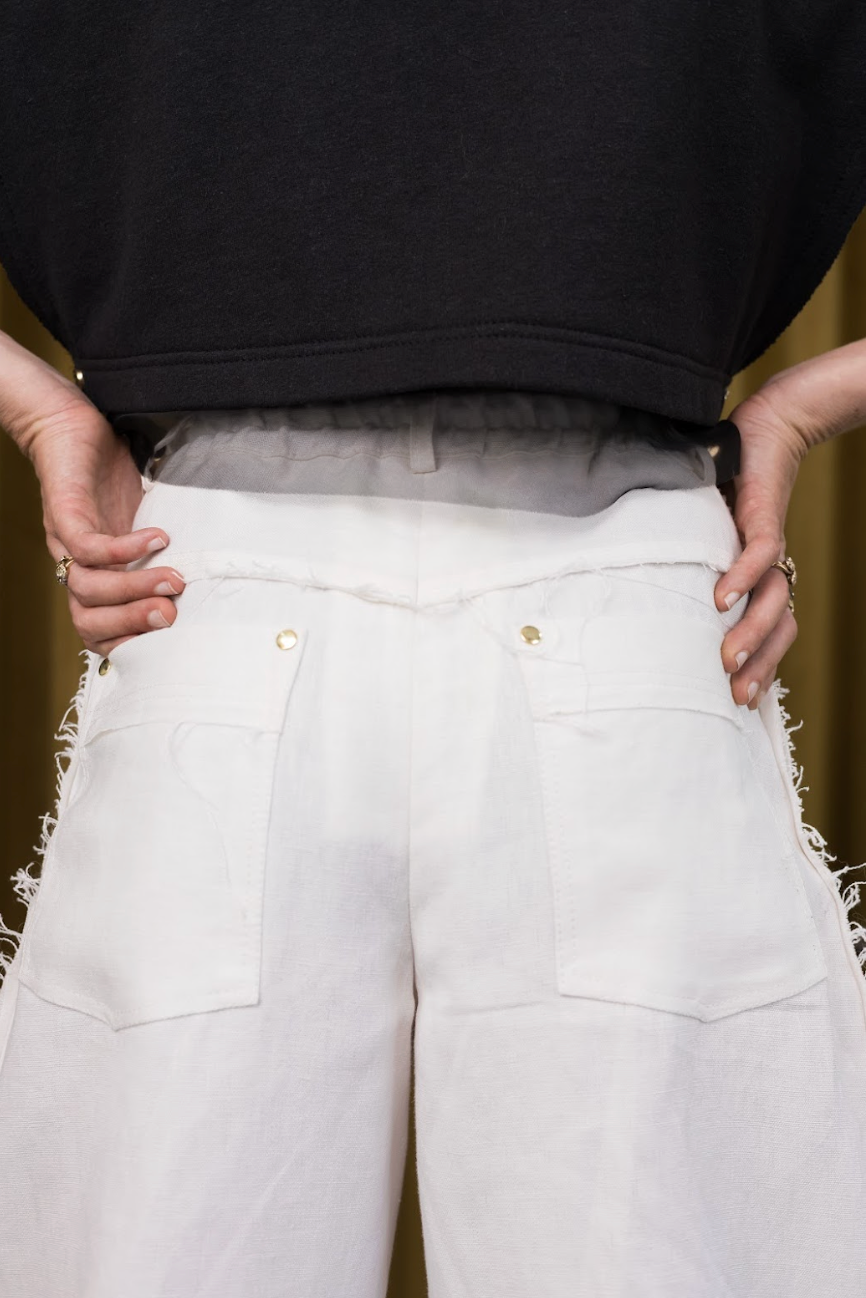 Polar White Barrel Leg Pants in Organic Hemp